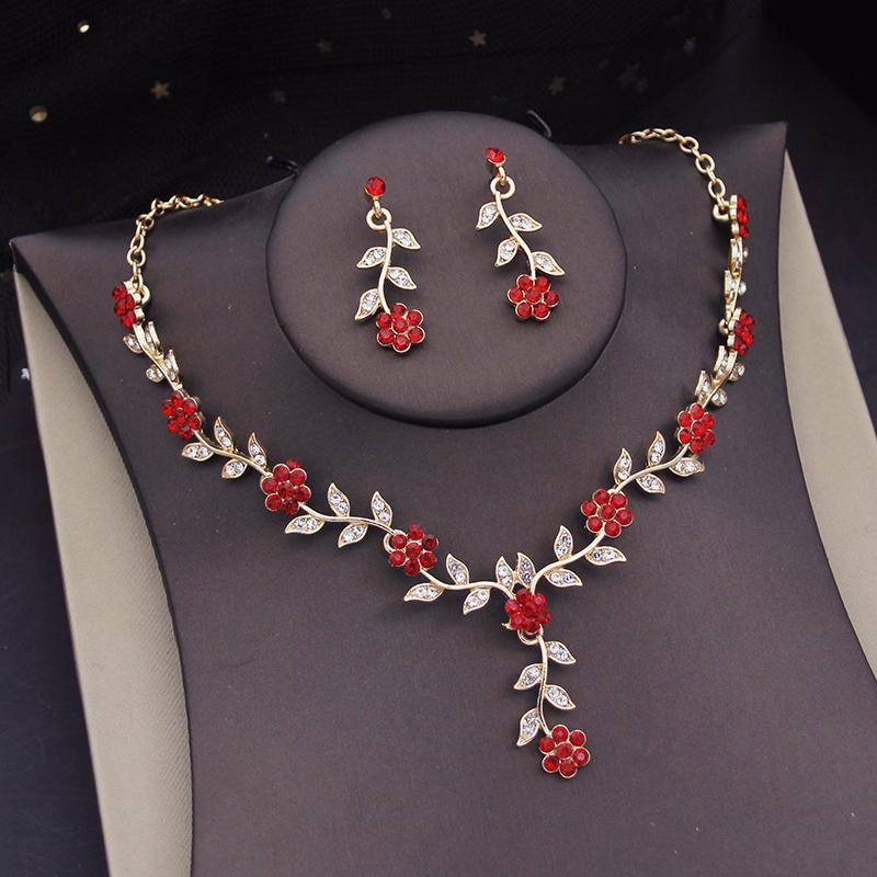 Luxury Tiaras Bridal Jewelry Sets for Women Flower Choker Necklace Sets Bride Crown Prom Wedding Jewelry Set Costume Accessory