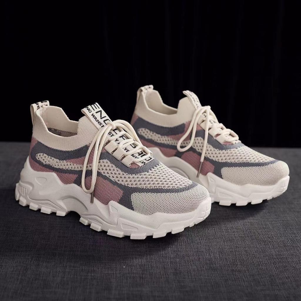 Shoes Women's Spring New Women's Shoes Flying Weaving Casual Breathable Sneakers Women's Platform Daddy Shoes Running Shoes