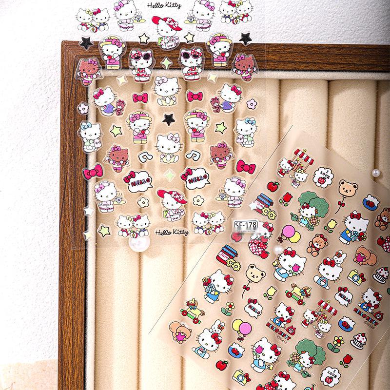 Sky Cute 3D Hello Kitty Embossed Nail Stickers - Girly Cartoon DIY Design