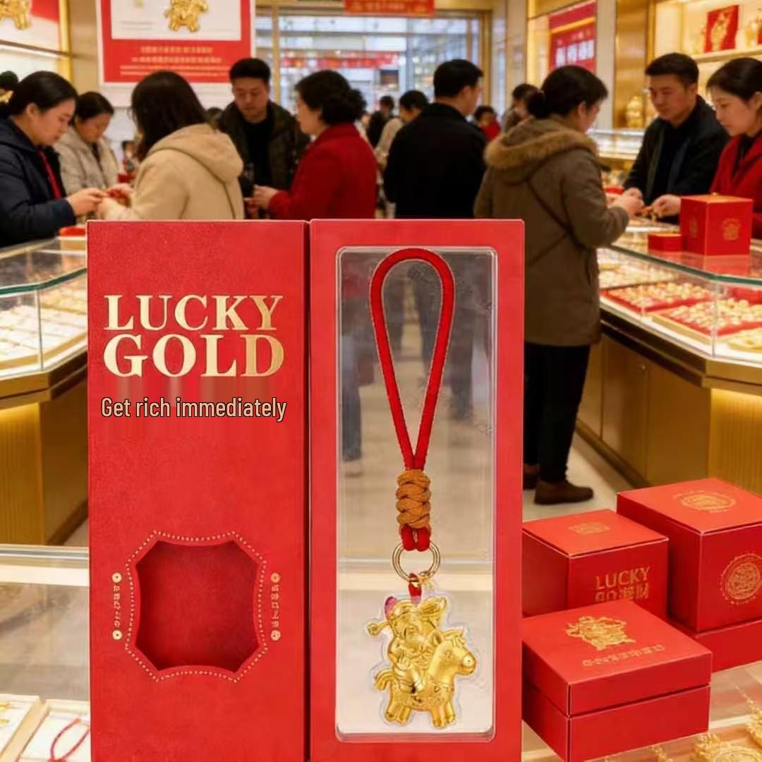 Year of the Horse Gold Pendant: Wealth Keychain & Bag Charm