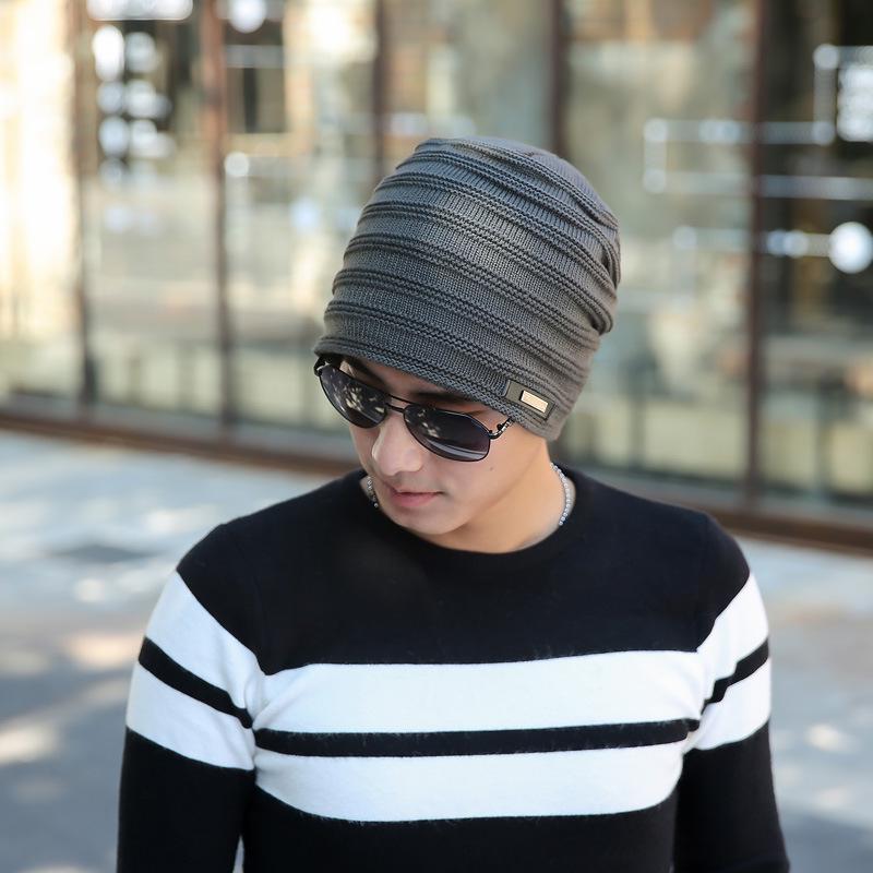 Wind autumn and winter velvet warm knitted cold hat outdoor cycling hip hop trendy sticker label fashion bag head wool hat