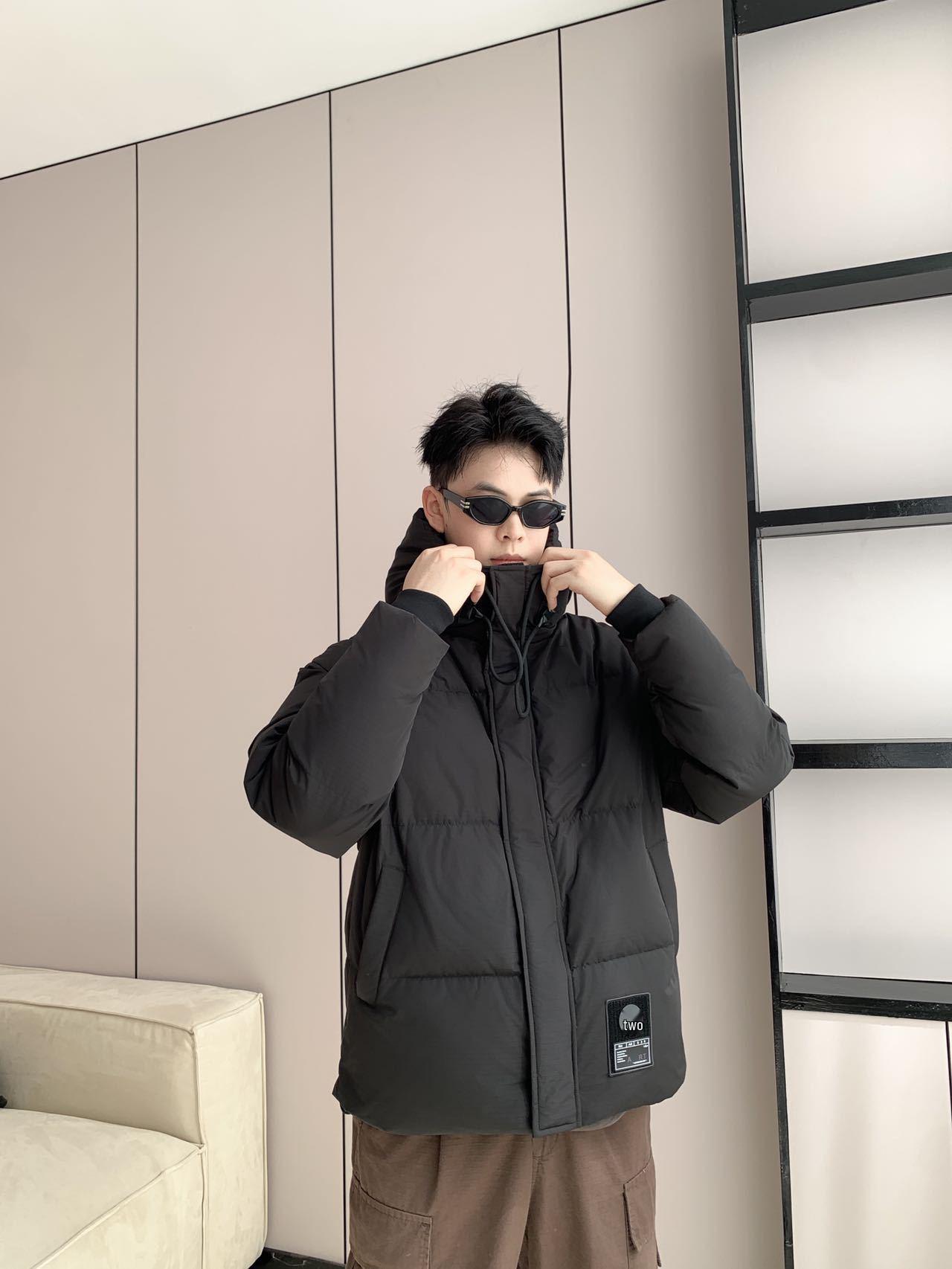 

Мужская пуховая куртка с капюшоном 2025 - Мода Осень/Зима, Высокий воротник, Универсальная, Повседневный тренд, 90% белый утиный пух XL чёрный