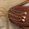 French Luxe Miyuki Bead Necklace: Titanium Steel 18k Gold Shell Pearl Pendant