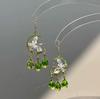 Vintage Green Drop Rhinestone Tassel Earrings for Women Fashion Light Luxury Commuter Jewelry
