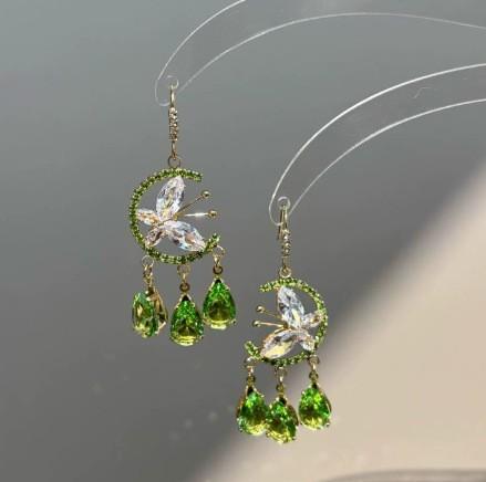 Vintage Green Drop Rhinestone Tassel Earrings for Women Fashion Light Luxury Commuter Jewelry