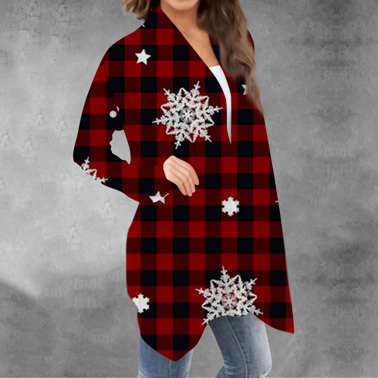 

Женский повседневный кардиган с длинными рукавами и рождественским принтом без верхнего пальто XXXL винный