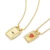 1pc Enamel Heart Pendant Necklace 18K Gold Plated Multicolor Brass Link Cable Chain Rectangle Charm Necklace 45cm + 5cm Long