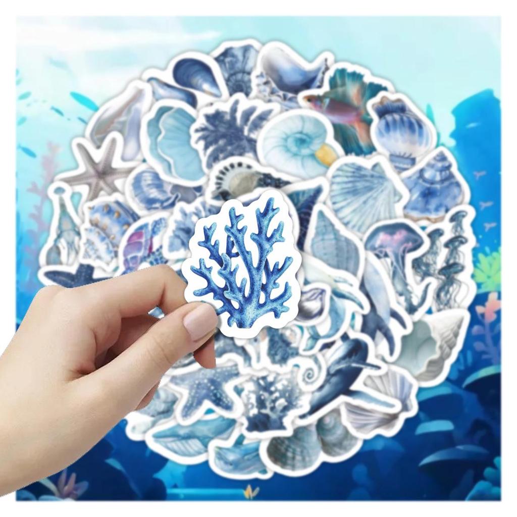 53 Blue Ocean Series Waterproof Stickers for Laptops, Journals & Phone Cases