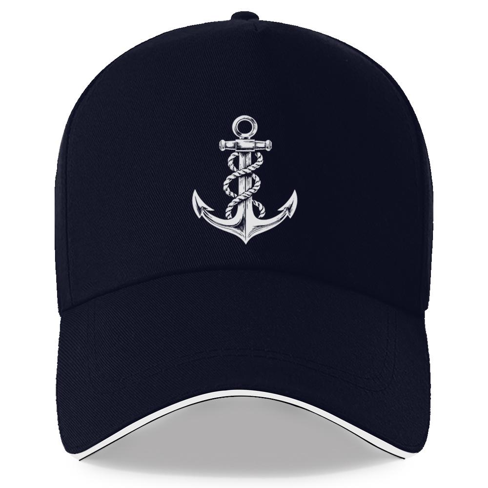 pc Mens Nautical Anchor Logo Adjustable Baseball Cap  Black with White Anchor Design Lightweight Breathable Sporty Hat