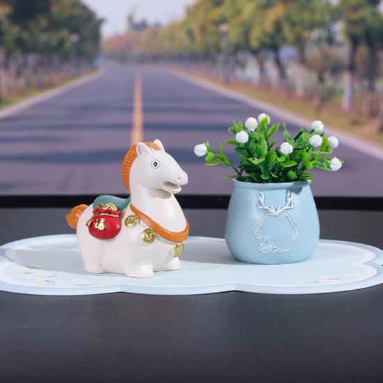 Cartoon Horse Figurine Bring Fortune Fat Lucky Pony Statue Resin Animal Sculpture Year of Horse New Year Decoration Ornament Gift