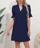 2023 Women's Solid Color V-Neck Loose Pleated Dress with Five-Point Sleeves