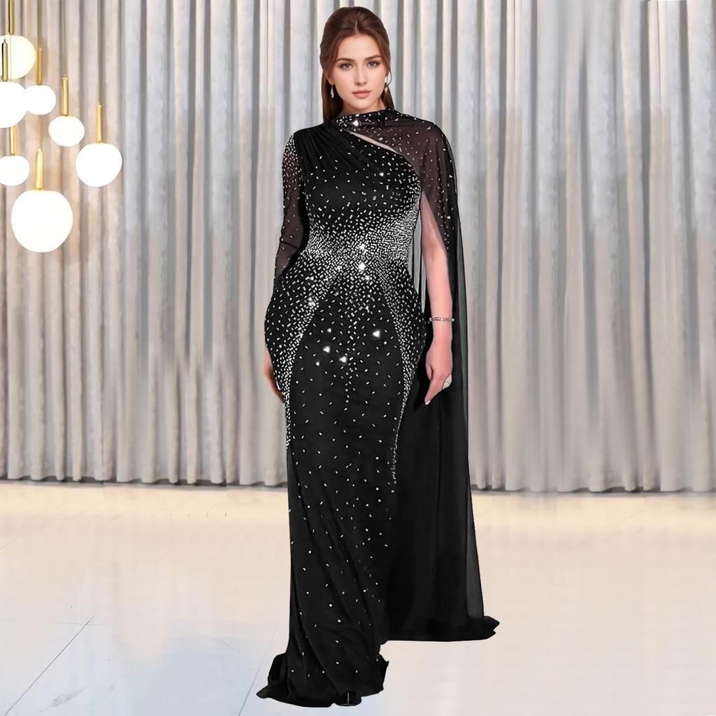 European & American Fashion Sexy Mesh Dress with Hip-Hugging Fit and Hot Drilling Details