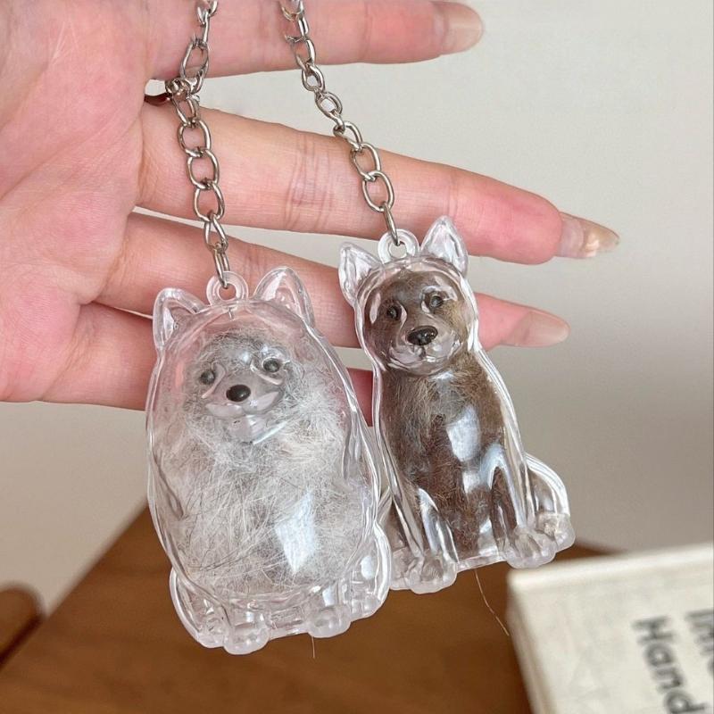 Cute Dog Hair Storage Keychain Transparent Pet Fur Keepsake Capsule Bag Pendant Decor Souvenir Collection Gift Memorial Jewelry