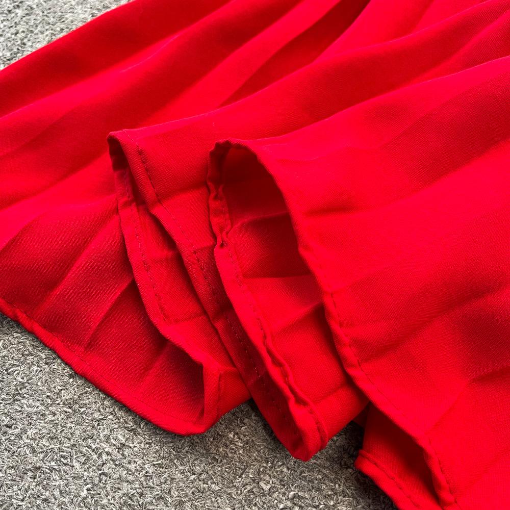 YYFS Abiti casual a vita alta con scollo a V a maniche lunghe con stampa tinta unita primavera autunno moda donna