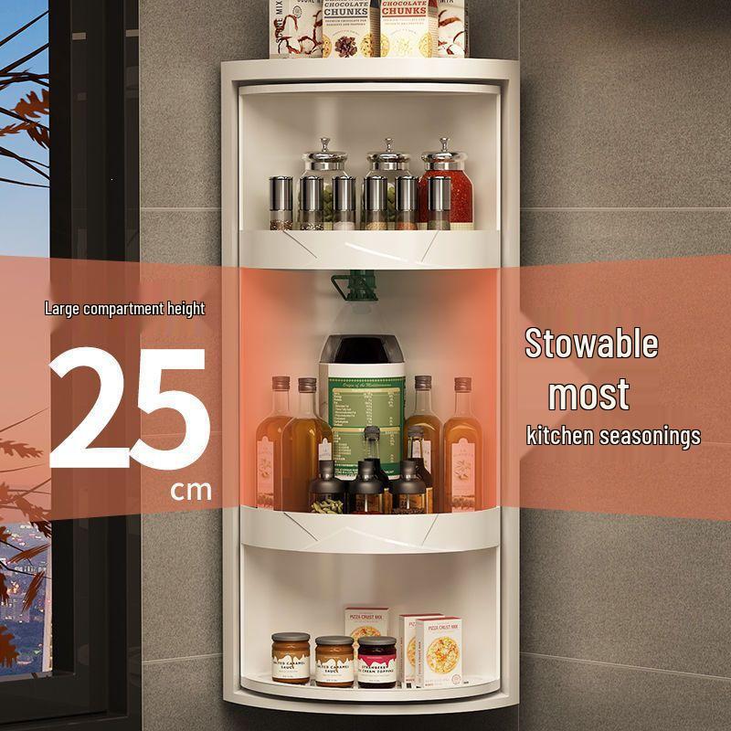 Rotating Corner Kitchen Rack for Seasonings and Condiments