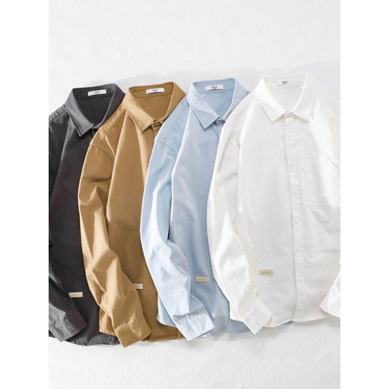 Spring and Autumn Long Sleeves Shirt Men Japanese Style Hong Kong Style Youth Workwear Casual Overshirt Loose Pure Cotton New Arrival