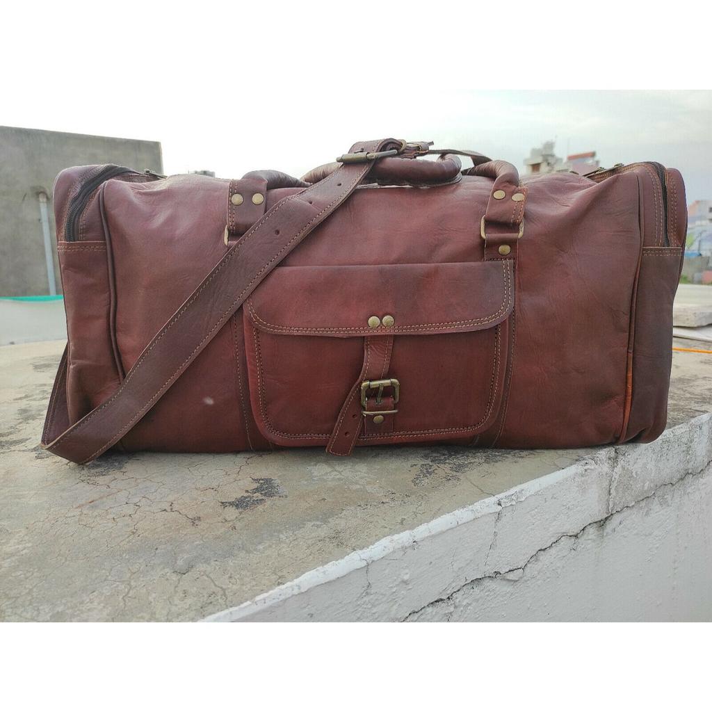 Homens Couro Viagem crossbody Bagagem Vintage Duffel Marrom cabra retro rústico