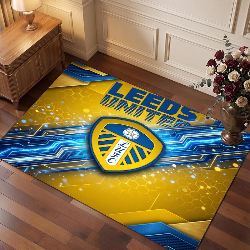 Leeds United Voetbal Print Kristalfluweel Tapijt, Comfortabel Waterabsorberend Antislip Binnen Vloerkleed