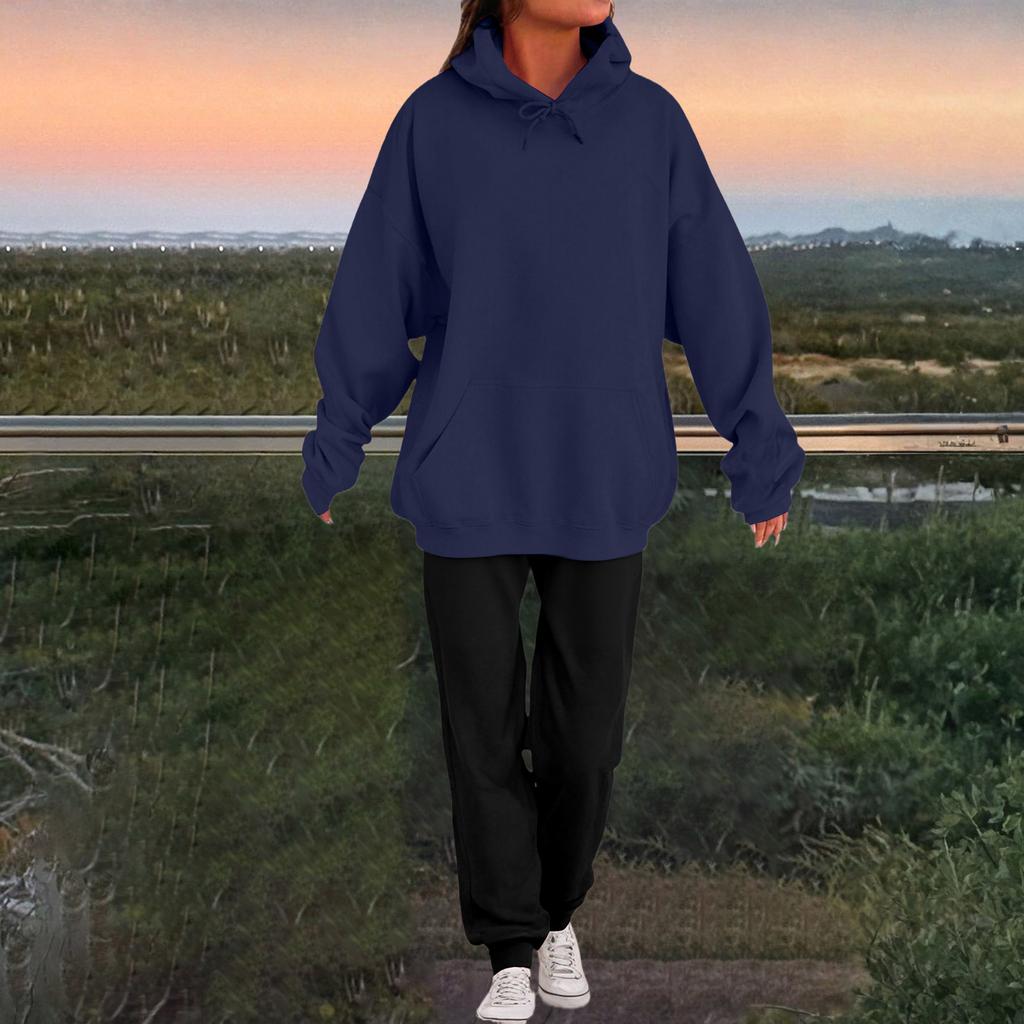 Women's Fashion Casual Solid Color Loose Hooded Sweatshirt Suit