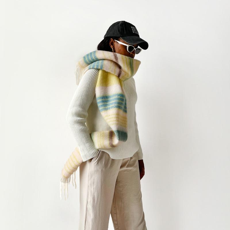 New Saturn mohair imitation cashmere plaid scarf women's winter high-end wool versatile shawl thickened and warm