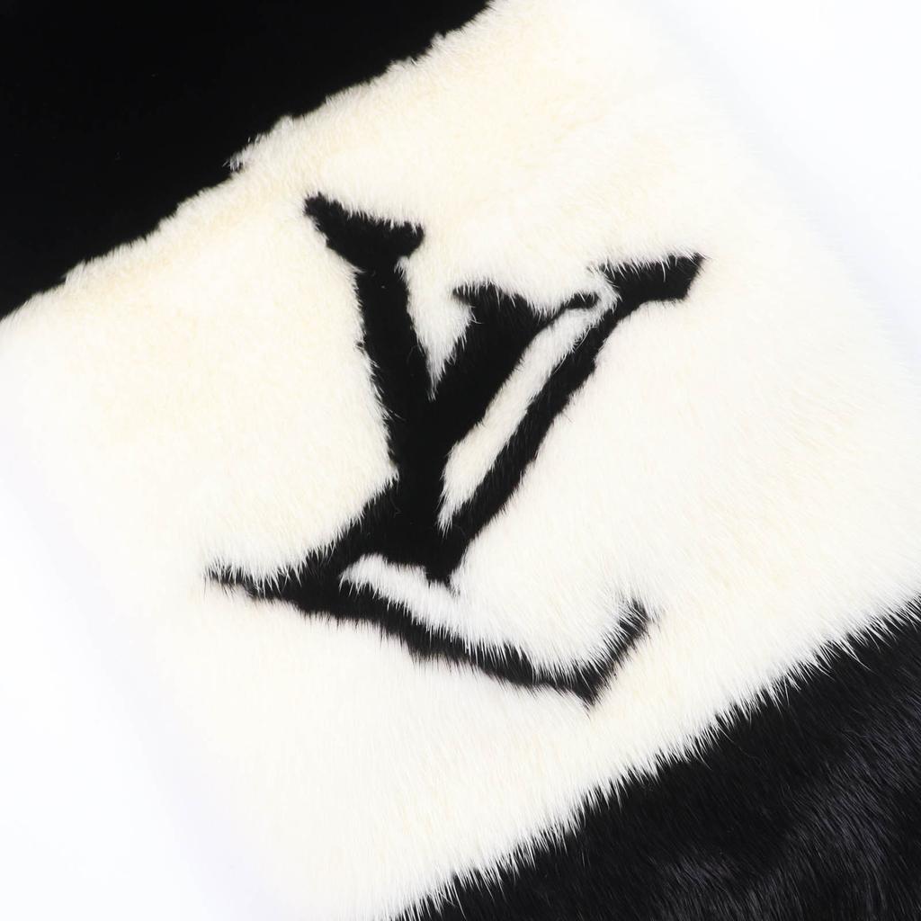 Louis Vuitton Shawl Echarpe Goglam LV Logo Black White Mink Women M77866 Used