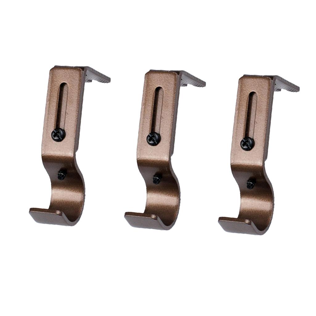 3Pieces Adjustable Curtain Rod Wall Bracket Holder for 0.98 Inch Rod,Durable, Silver/Brown/Black 3 Colors Optional
