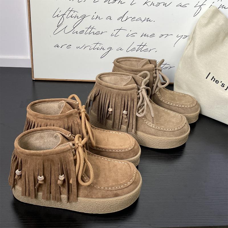 

Maillard fringed shoes new fringed pendant cowhide suede lace-up thick-soled heightening kangaroo shoes 35 верблюд