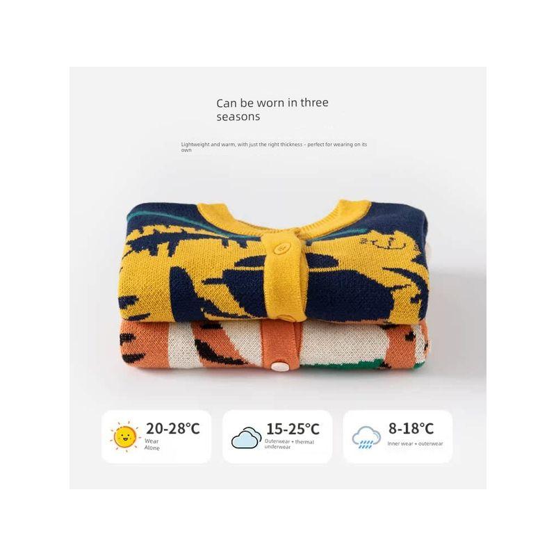 Spring & Fall Little Tiger Contrasting Color Jacquard Children's Cardigan Girl Round Neck Pure Cotton Knitwear Boy Sweater Coat