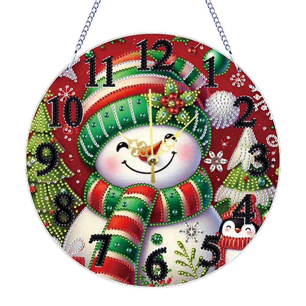 2D Flat DIY Xmas 5D Hanging Clock Art Craft Irregular Shaped Drilling Diamond Art Clock Pendant Kit for Living Room Decoration