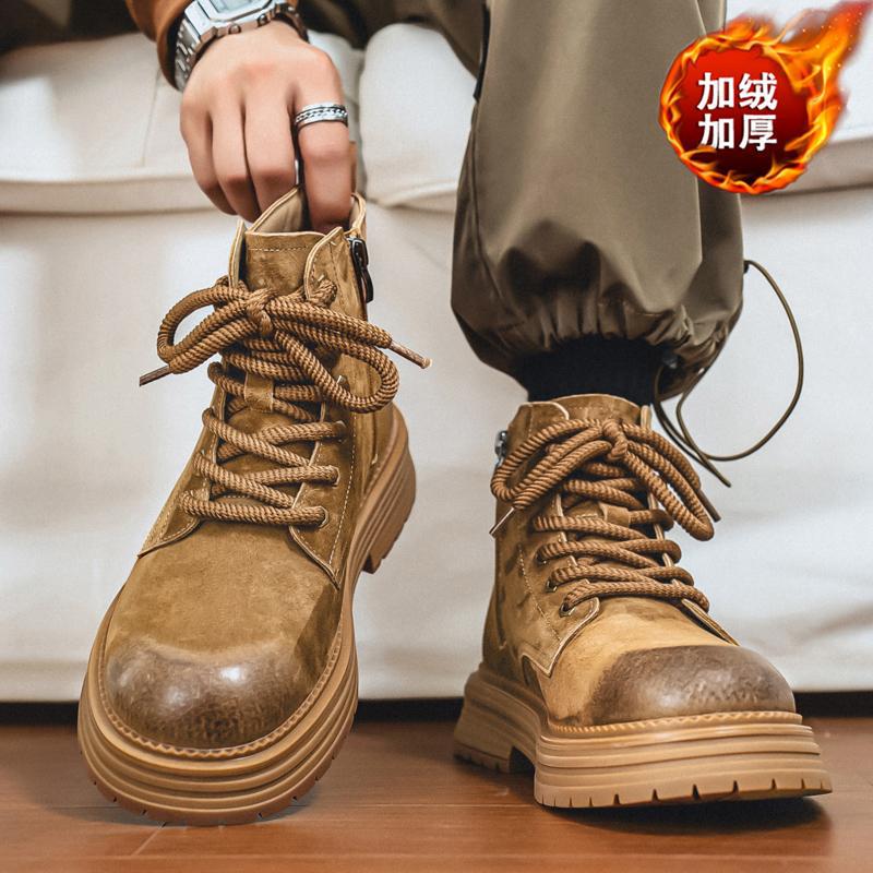 Couple Martin boots men's rhubarb boots 2 new velvet medium zipper short boots tooling shoes