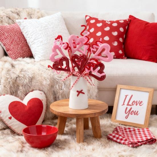 Valentines Day Decorations Red Heart Berries Picks Artificial Valentines Day Floral Cuttings for Home Office Wedding Anniversary Party Decor Romantic