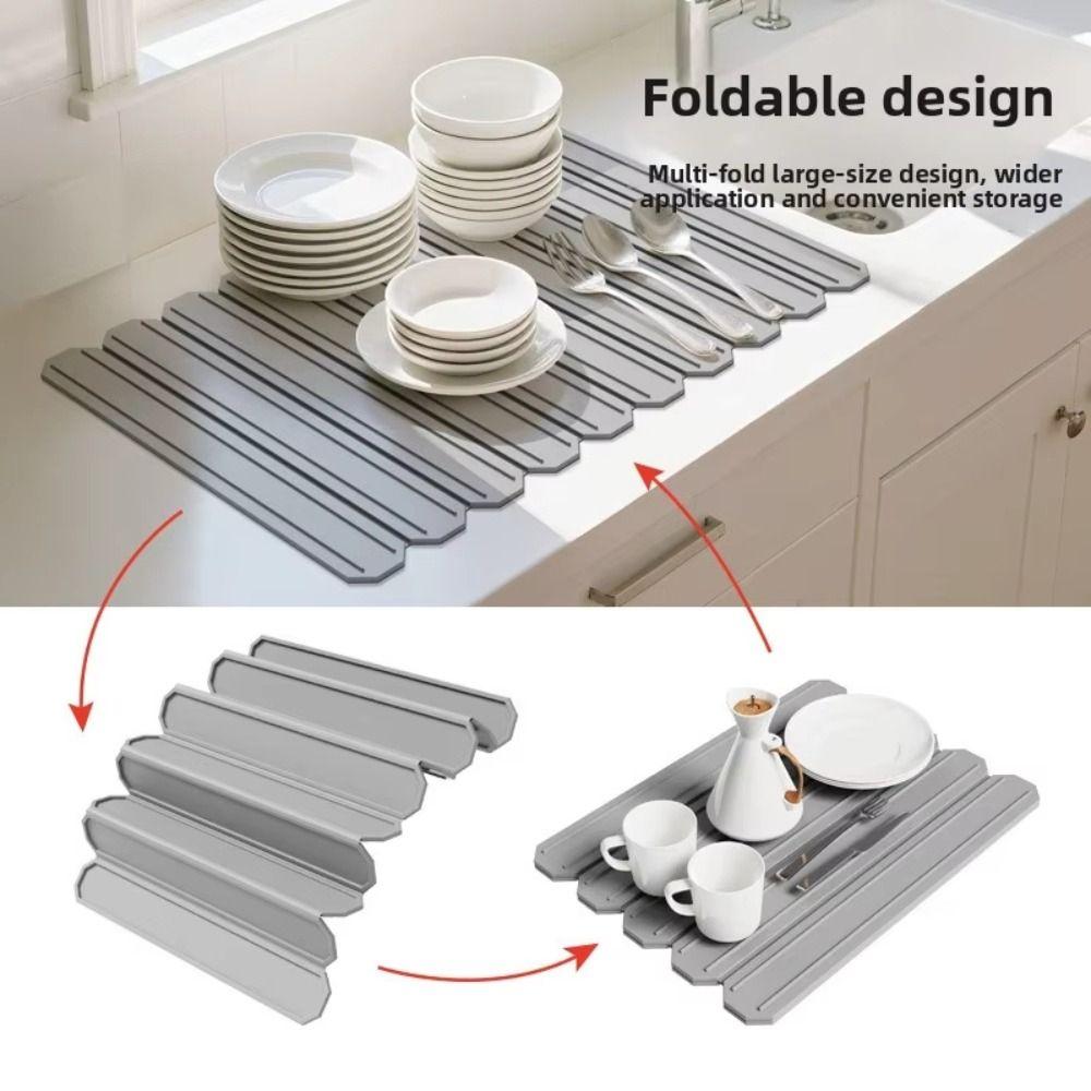 Collapsible Kitchen Drying Mat Quick-drying Countertop Drain Tray  Utensil Storage
