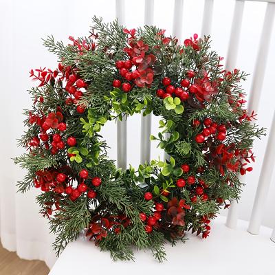 40x40cm Christmas Wreath Fashion Winter Berry Wreath Front Door Christmas Wreath Red Berry Xmas Decoration for Window Wall Decor