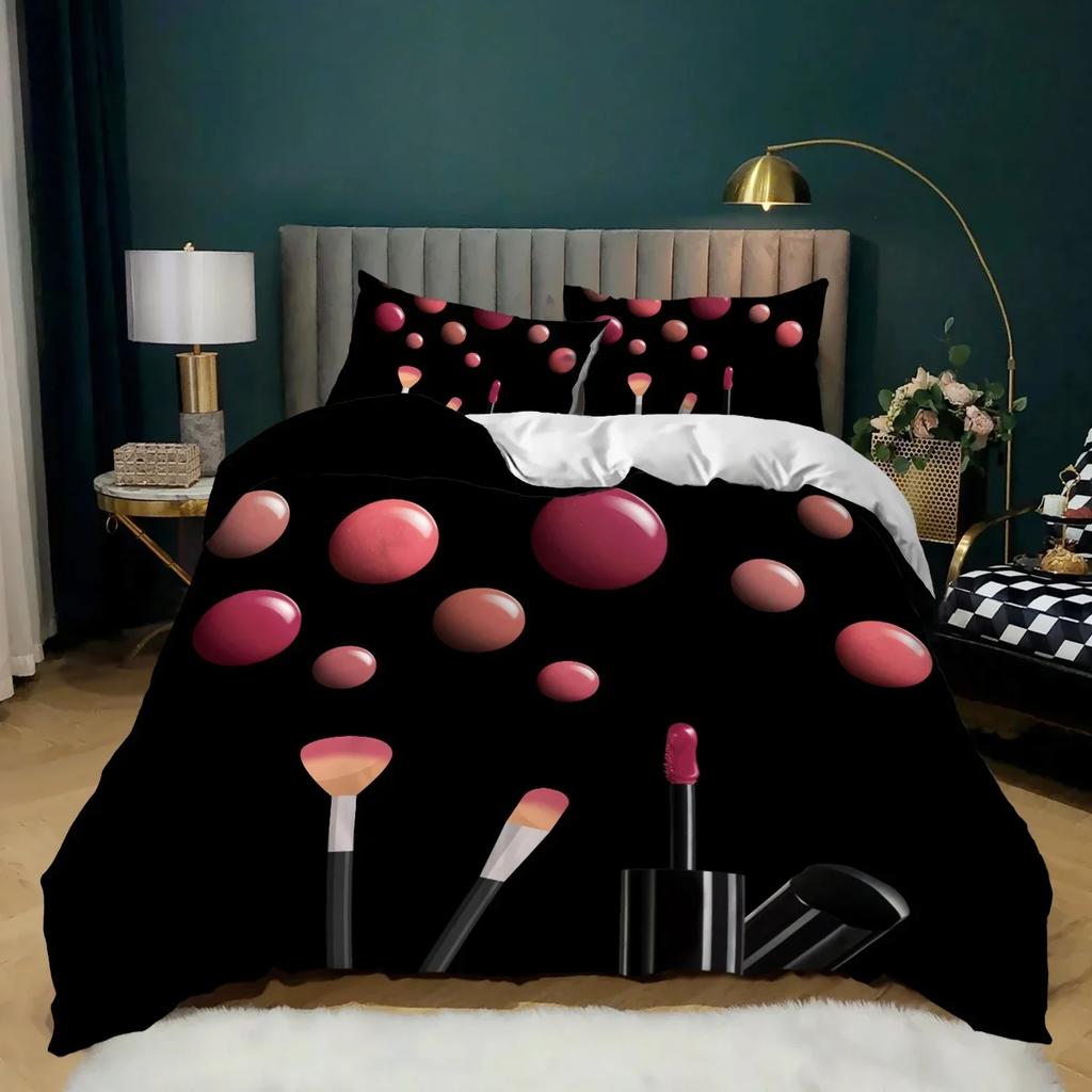 Cosmetic Makeup Theme Comfortable Duvet Quilt Cover Pillowcase Bedding Set Children Bedroom Decoration Home Textile