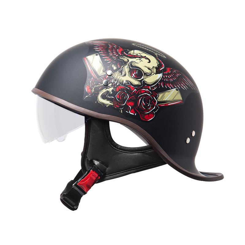 Retro Summer Lightweight Half Helmet with Inner Lens for Men and Women
