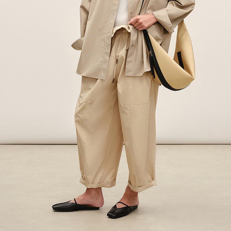 LESS 2026 Spring Cotton Casual Loose Lantern Cropped Pants