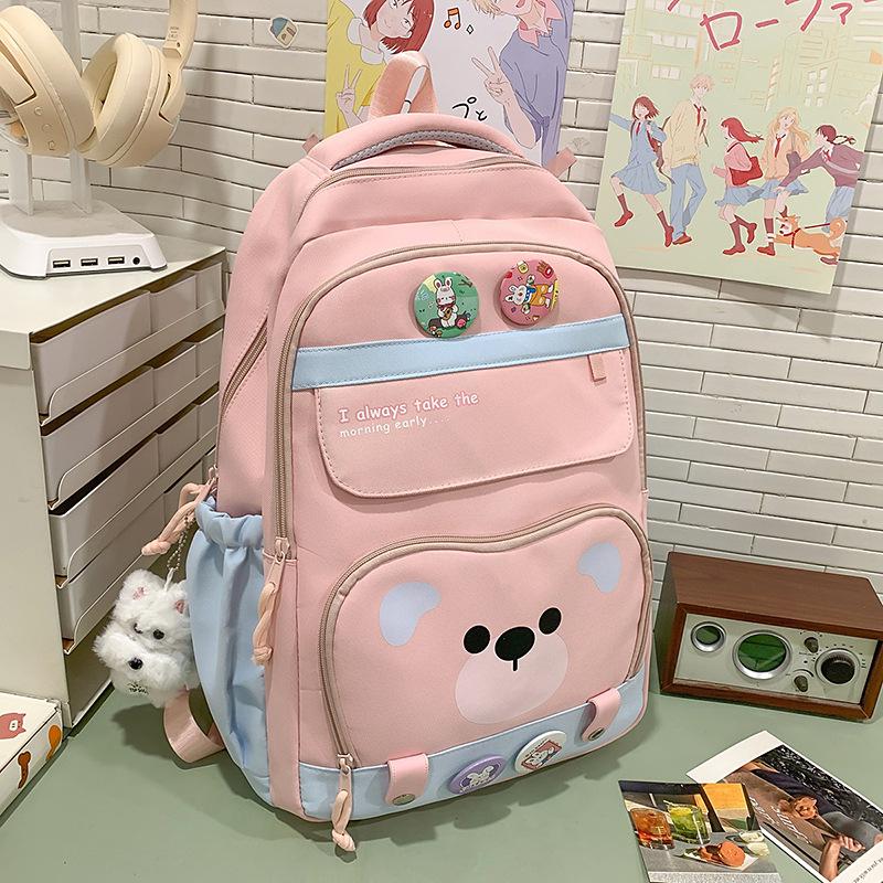 High-value Harajuku fresh and sweet candy-colored bear backpack, light and large-capacity backpack for junior high school students