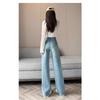 Women's Light Blue High Waist Wide Leg Jeans Retro Washed Denim Pants with Stitching Details