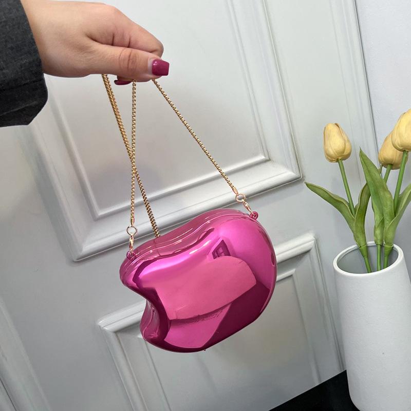Mini Version Fashion Gold Metal Closure Apple-shaped Clutch Bag Women's Evening Wedding Party Chain Crossbody Bag Shoulder Bag