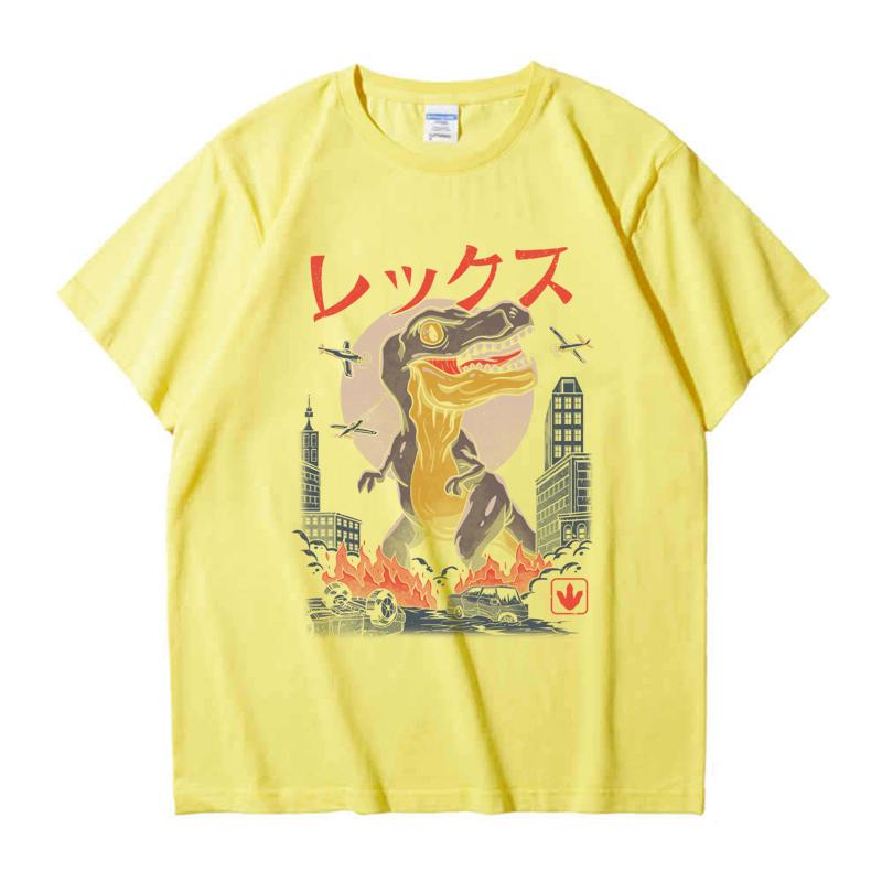 

220 GSM тяжелая футболка из 100% хлопка футболка Kaiju T Rex с принтом мужские повседневные базовые мужские топы с круглым вырезом