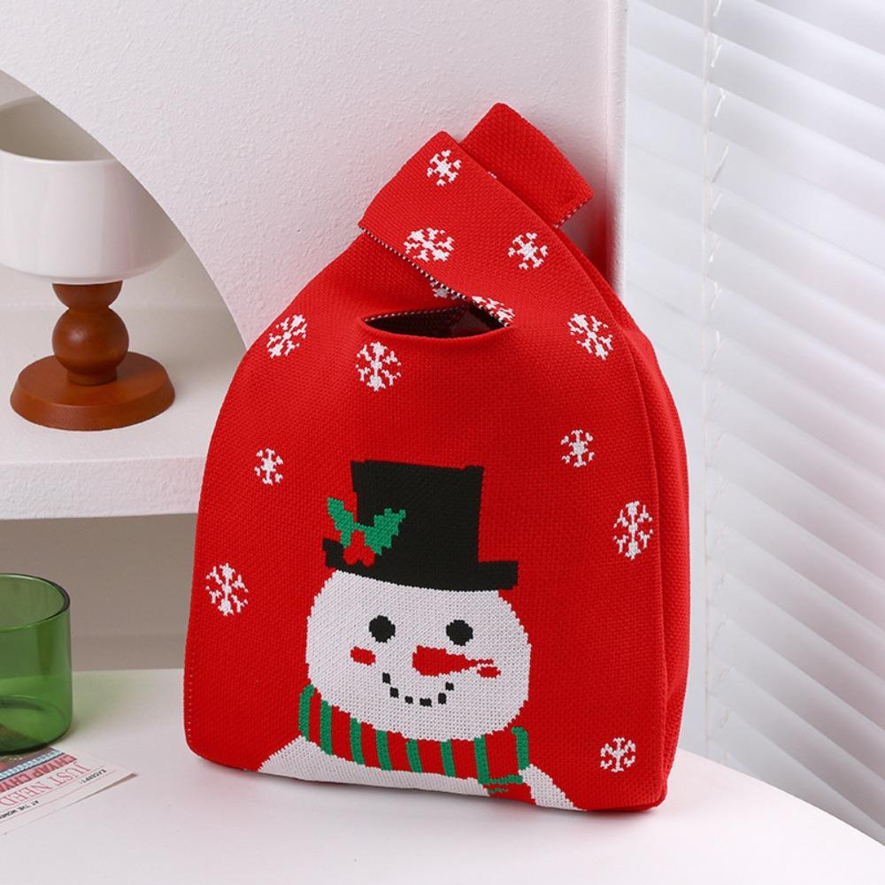 Fashion Reusable Christmas Knit Handbag Shopping Bags Weaving Handbags Handmade Wrist Bag Gifts Bag Snowflake Tote Bag