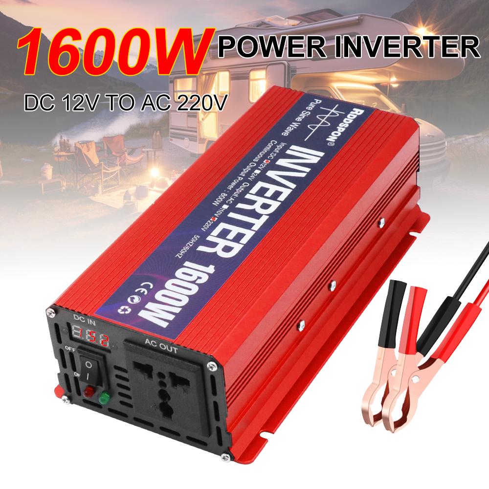 Solar Car Inverters for Car Home Laptop Truck 1600W Portable Pure Sine Wave Inverter Off Grid Power Converter 12V to 220V