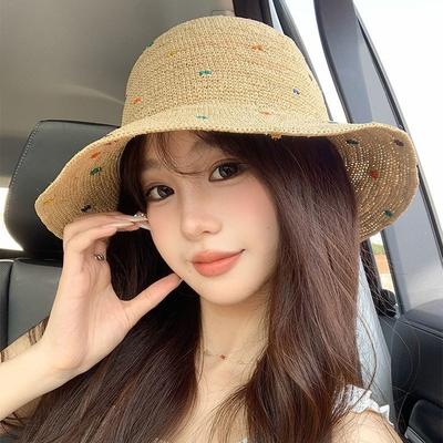 Straw Hat Women's Sweet Big Brim Sunshade Foldable Seaside Fisherman Vacation Sun Hat Beach Hat Summer