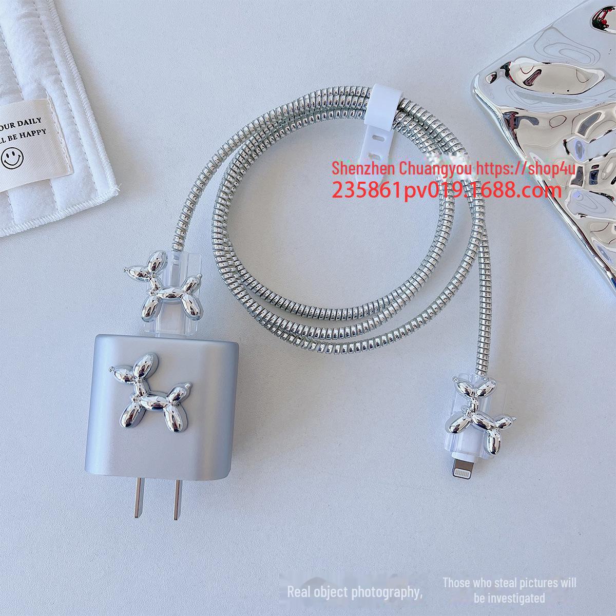 

Серебряный сердечный чехол для кабеля передачи данных Apple 15 Pro Max для iPhone 14 - Мягкая оболочка для быстрой зарядки 20 Вт 20w-3D silver balloon puppy серебряный