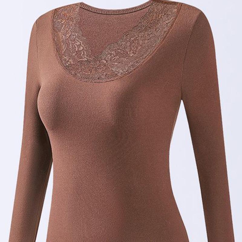 Tops for Women Pullover Long Sleeve V-neck Autumn Winter Warm Slim Thickened Lace Top