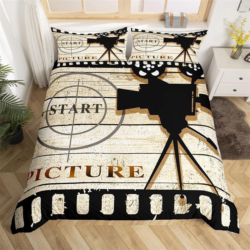 Biografaffisch påslakan set Enkel King Size Vintage Biograf Filmteater Sängkläder set Mikrofiber Popcorn Grön täckesöverdrag