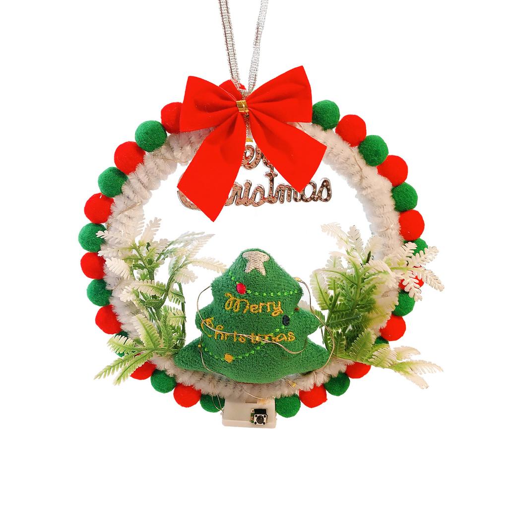 DIY Christmas Wreath with LED Light Battery Operated Christmas Tree Hanging Ornament for Christmas Party Decorations