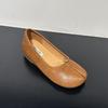 Fashion SUOJIALUN Autumn Women Flat Shoes Fashion Split Toes Shallow Slip On Ladies Elegant Laofer Shoes Low Wedge Heel Drees Boat Shoes