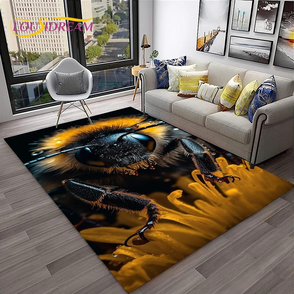 Insect 3D Cartoon Bee Cute HoneyBee Carpet Rug for Home Living Room Bedroom Sofa Doormat Decor,kids Area Rug Non-slip Floor Mat