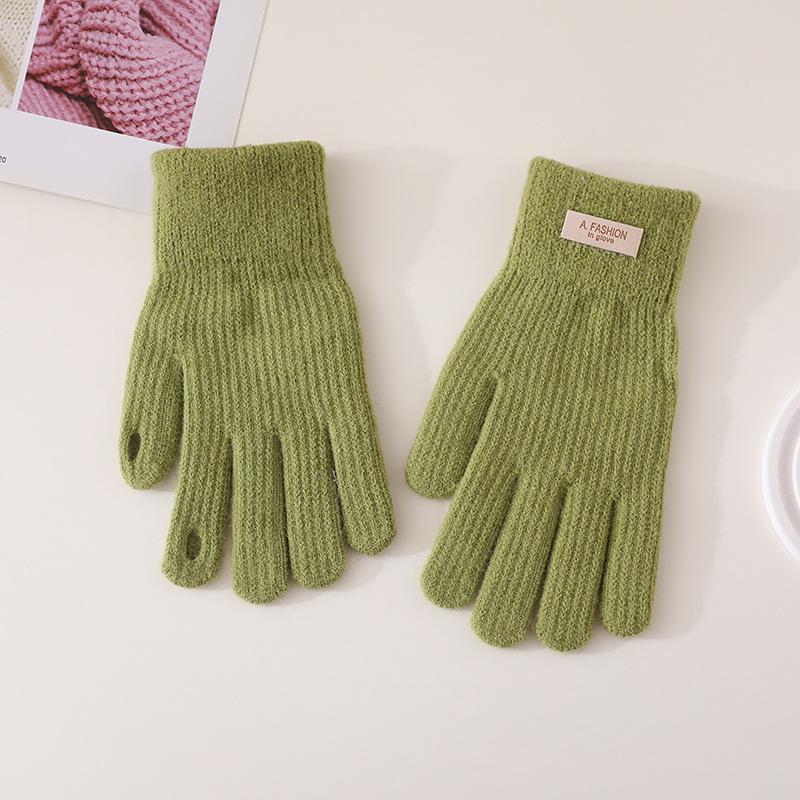 Winter Gloves Winter Girl Thickened Five-finger Student Cute Knitted Cold-proof Riding Touch Screen Warm Cycling Gloves